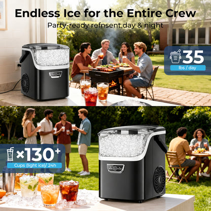 Snowyermine Nugget Ice Maker with Handle, 35lbs/Day Countertop Ice Maker Ready in 5 Mins, Soft Sonic Ice, Auto-Cleaning Ice Makers Portable Ice Machine for Home Kitchen Office Families