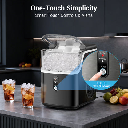 Snowyermine 35lb Nugget Ice Maker Portable Countertop, Pebble Crushed Soft Chewable Ice Maker Machine, Stainless Steel，Black
