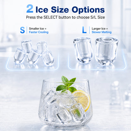 Snowyermine Ice Maker Countertop, 9 Cubes Ready in 6 Mins, 26lbs/24H, Self-Cleaning, Portable Ice Maker Machine with Carry Handle, Basket and Scoop, 2 Sizes of Bullet Ice for Home, Kitchen, Office
