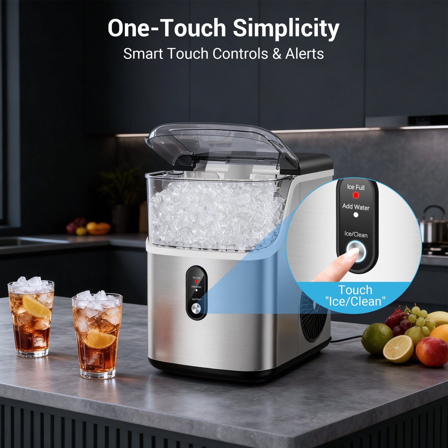 Snowyermine 35lbs/24H Nugget Ice Maker Countertop,Portable Ice Maker Machine with Auto-Cleaning, Black
