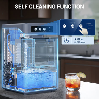 Snowyermine Nugget Ice Maker Countertop with 4.1L Water Tank, 44Lbs/24H, One-Touch Fast Ice in 6 Mins, Self-Cleaning & Ultra Quiet for Home/Office/Party