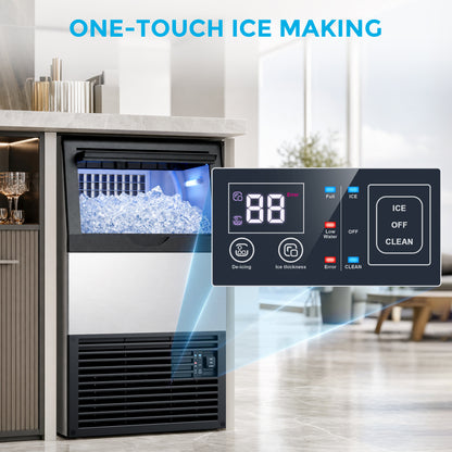 Snowyermine Commercial Undercounter Ice Maker, 100 lb Daily Output with 33 lb Ice Storage, Built-In or Freestanding Ice Machine, Self-Cleaning, Silver