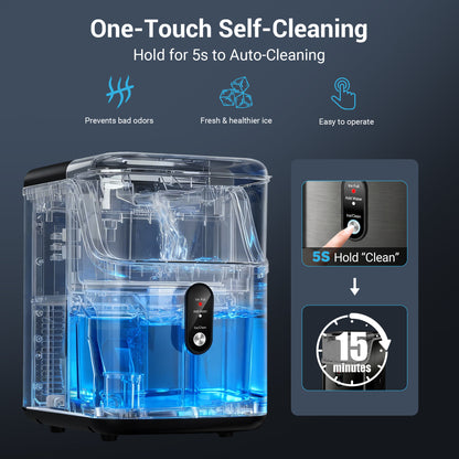 Snowyermine 35lb Nugget Ice Maker Portable Countertop, Pebble Crushed Soft Chewable Ice Maker Machine, Stainless Steel，Black