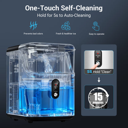 Snowyermine 35lbs/24H Nugget Ice Maker Countertop,Portable Ice Maker Machine with Auto-Cleaning, Black