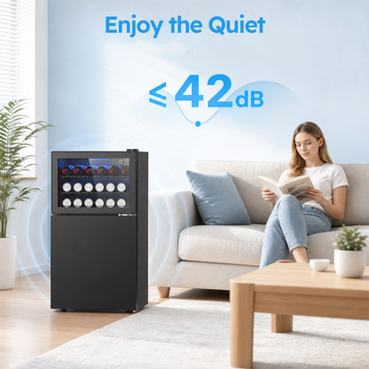Snowyermine 2.6 cu.ft. Beverage Refrigerator with Freezer, Dual-Zone Mini Fridge with Glass Door and LED Light, Freestanding for Home, Office