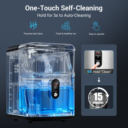 Snowyermine Nugget Ice Maker Countertop, 35 lbs per Day, Soft, Chewable Sonic-Style Pebble Ice, One-Touch Self-Cleaning, Stainless Steel, Silver, for Home, Kitchen, Office, RV and Camping