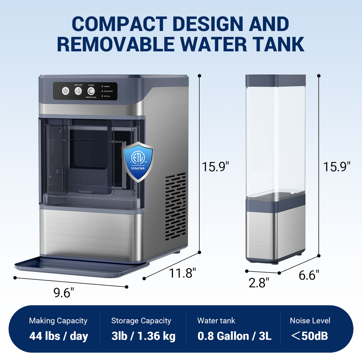 Snowyermine Nugget Ice Maker Countertop with 4.1L Water Tank, 44Lbs/24H, One-Touch Fast Ice in 6 Mins, Self-Cleaning & Ultra Quiet for Home/Office/Party