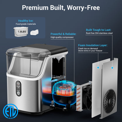 Snowyermine 35lbs/24H Nugget Ice Maker Countertop,Portable Ice Maker Machine with Auto-Cleaning, Black