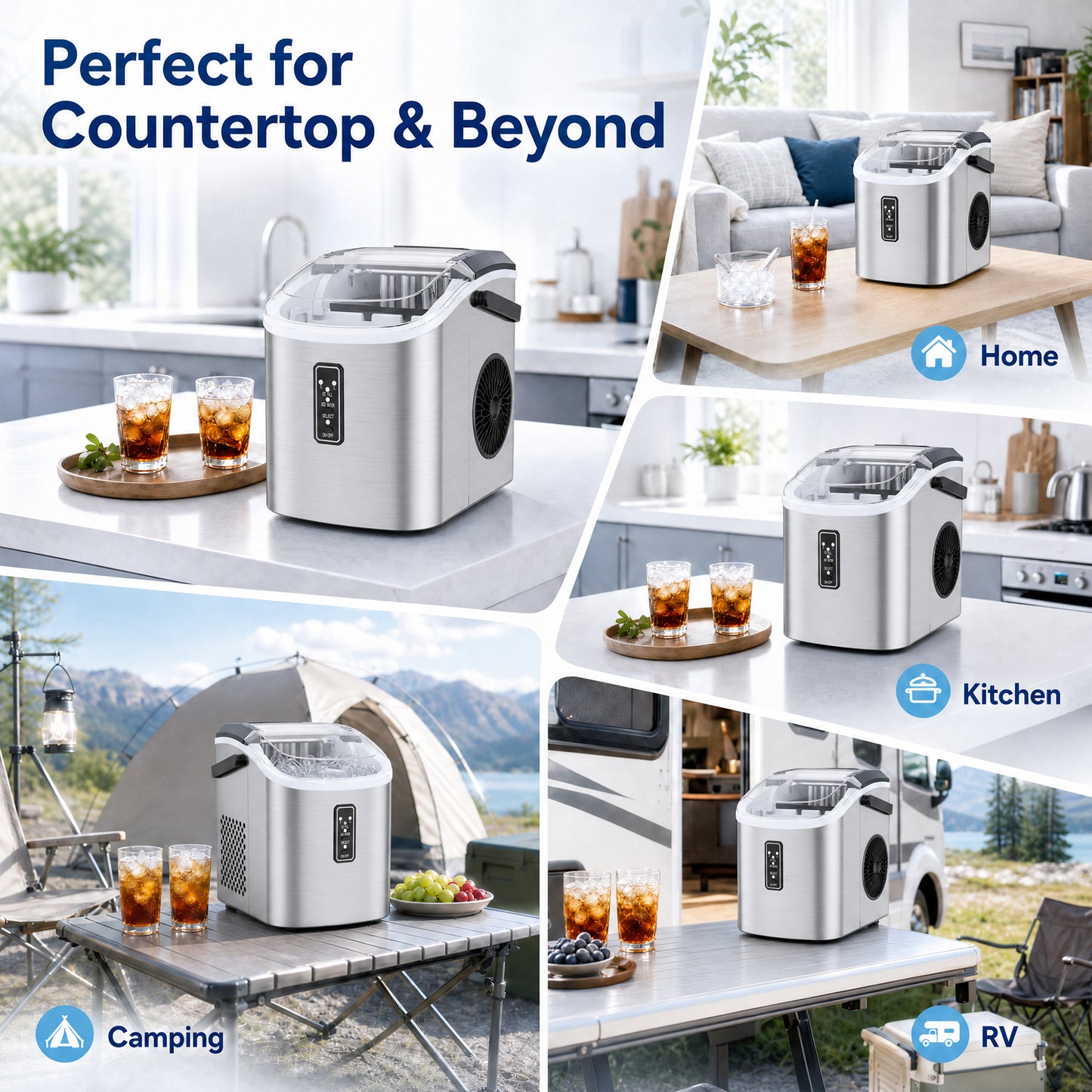 Snowyermine Ice Maker Countertop, 9 Cubes Ready in 6 Mins, 26lbs/24H, Self-Cleaning, Portable Ice Maker Machine with Carry Handle, Basket and Scoop, 2 Sizes of Bullet Ice for Home, Kitchen, Office