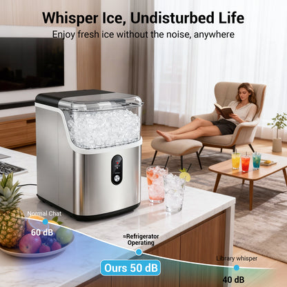 Snowyermine Nugget Ice Maker Countertop, 35 lbs per Day, Soft, Chewable Sonic-Style Pebble Ice, One-Touch Self-Cleaning, Stainless Steel, Silver, for Home, Kitchen, Office, RV and Camping