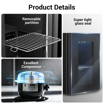 Snowyermine 24 Cans Mini Beverage Refrigerator & Portable Wine Cooler Refrigerator with Glass Door, Mini Countertop Wine Fridge for Home/Office/Bar,Black