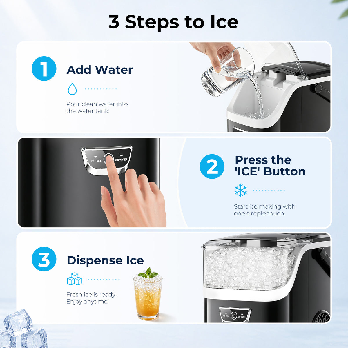 Snowyermine Nugget Ice Maker with Handle, 35lbs/Day Countertop Ice Maker Ready in 5 Mins, Soft Sonic Ice, Auto-Cleaning Ice Makers Portable Ice Machine for Home Kitchen Office Families