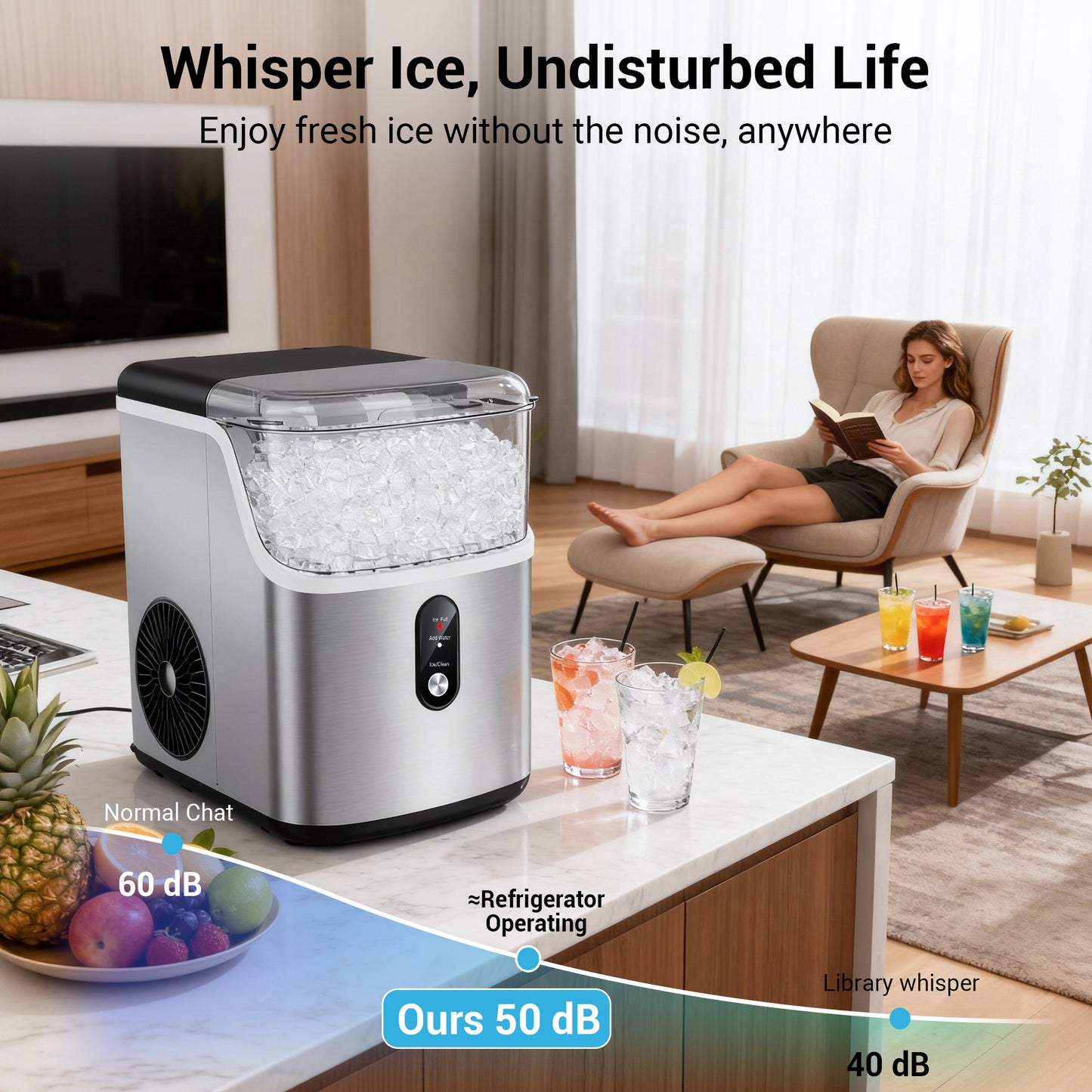 Snowyermine 35lbs/24H Nugget Ice Maker Countertop,Portable Ice Maker Machine with Auto-Cleaning, Black