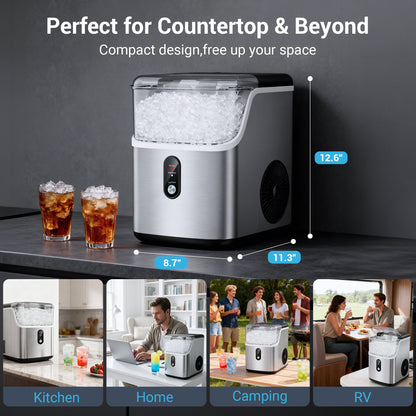 Snowyermine 35lbs/24H Nugget Ice Maker Countertop,Portable Ice Maker Machine with Auto-Cleaning, Black