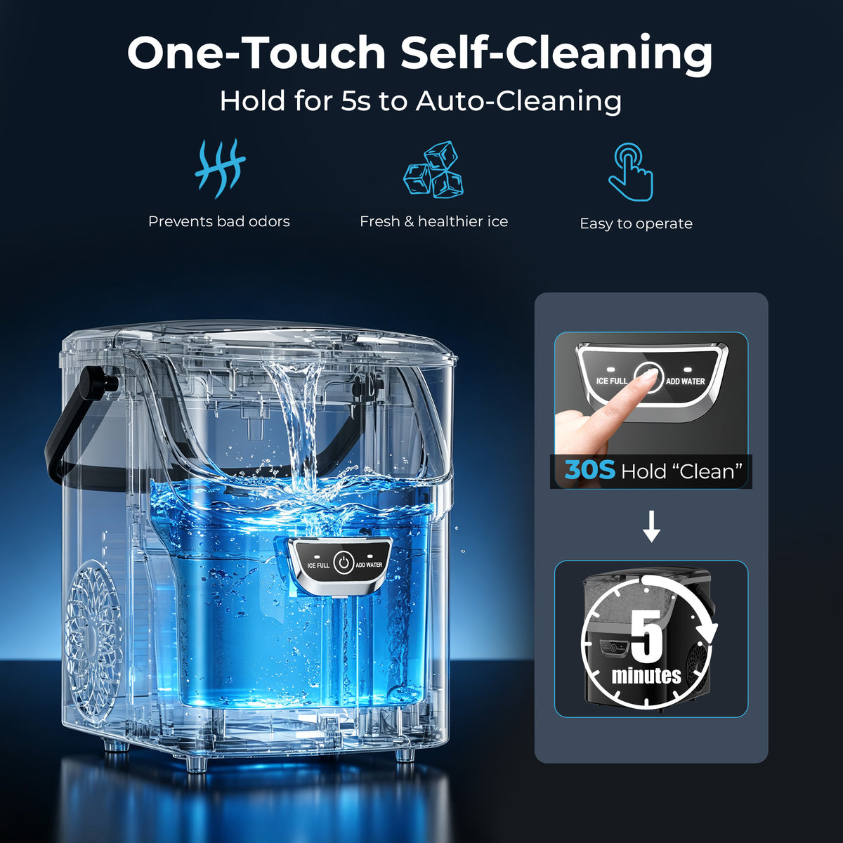 Snowyermine Nugget Ice Maker with Handle, 35lbs/Day Countertop Ice Maker Ready in 5 Mins, Soft Sonic Ice, Auto-Cleaning Ice Makers Portable Ice Machine for Home Kitchen Office Families