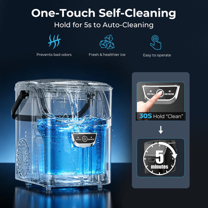 Snowyermine Nugget Ice Maker with Handle, 35lbs/Day Countertop Ice Maker Ready in 5 Mins, Soft Sonic Ice, Auto-Cleaning Ice Makers Portable Ice Machine for Home Kitchen Office Families