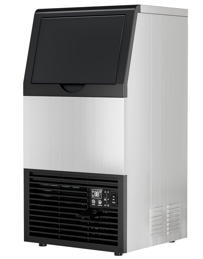 Snowyermine Commercial Ice Maker, 100 lbs/24H, Built-In & Freestanding, 33 lb Storage Bin, 6 Ice Thickness Levels, Black