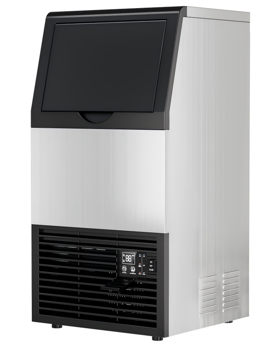 Snowyermine Commercial Ice Maker, 100 lbs/24H, Built-In & Freestanding, 33 lb Storage Bin, 6 Ice Thickness Levels, Black